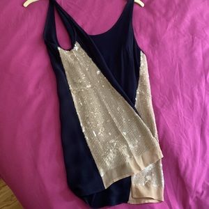 All Saints tank. Navy/dusty pink sequined side panels